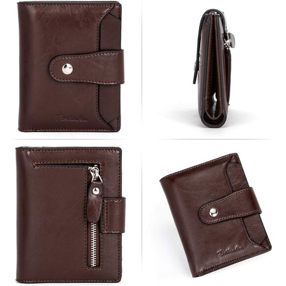 Women Leather Wallet RFID Blocking Small Bifold Zipper 3-coffee - Picture 3 of 7